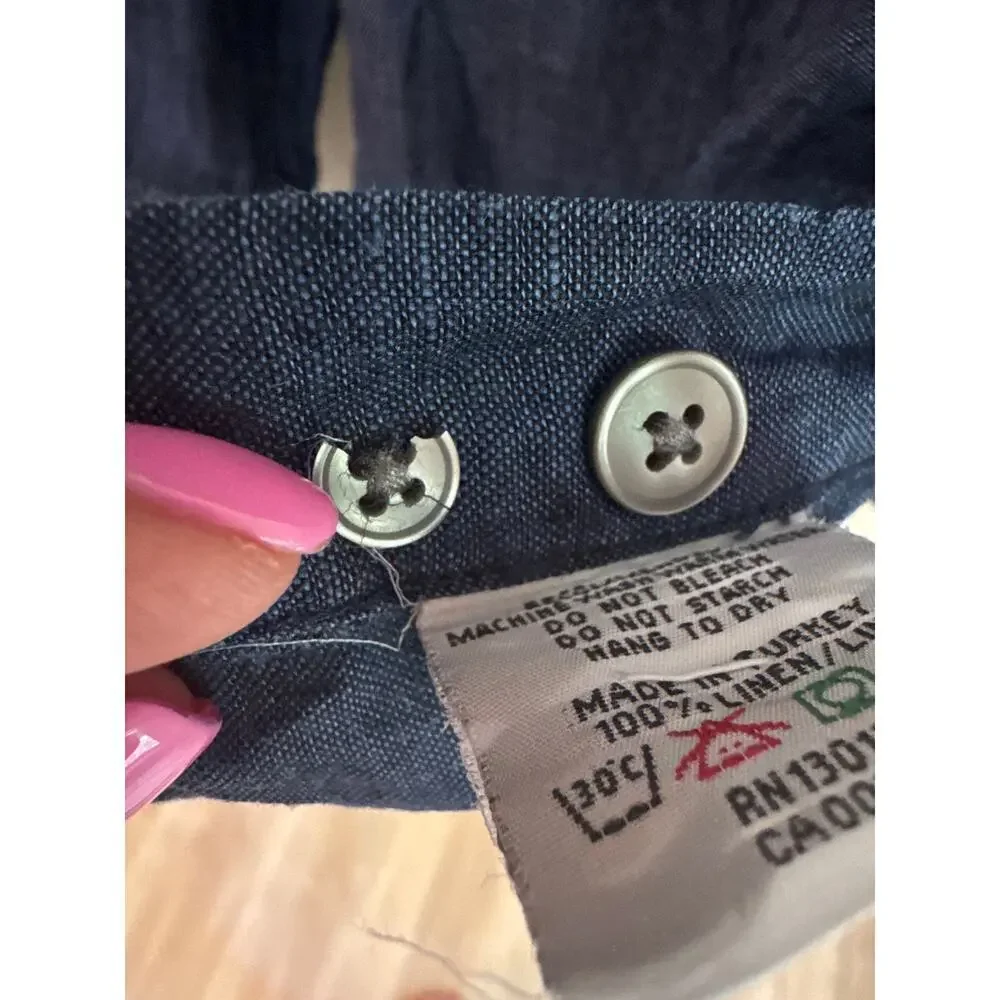 Hickey Freeman Men's Long Sleeve Dark Blue 100% Linen Button Up Shirt Size Large - Picture 5 of 10